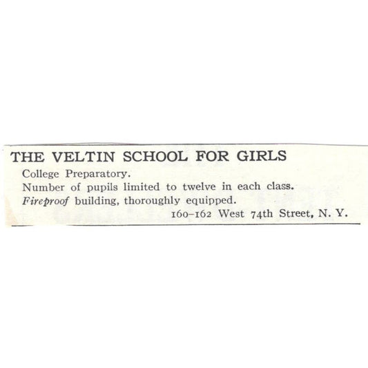 The Veltin School for Girls NY c1918 Original Magazine Advertisement AE5-SA8
