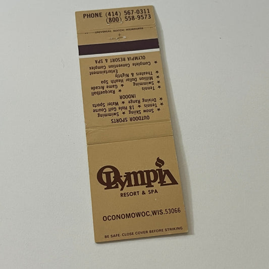 Olympia Resort & Spa Oconomowoc WI Vintage Matchbook Cover TB6-MB2-5