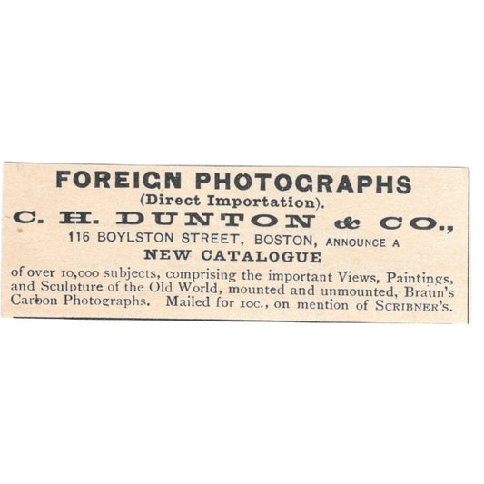 C.H. Dunton & Co Foreign Photographs Boston MA 1892 Magazine Ad AK6-S2