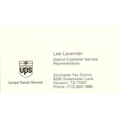 United Parcel Service Lee Lavender Houston Texas Vintage Business Card SB4-B5