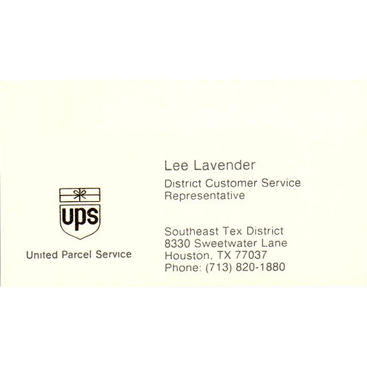 United Parcel Service Lee Lavender Houston Texas Vintage Business Card SB4-B5