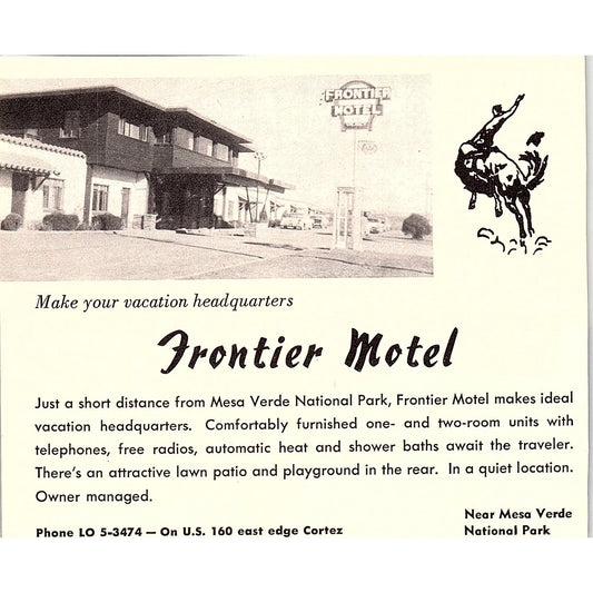 Frontier Motel Near Mesa Verde National Park CO 1958 Ad AG1-H4