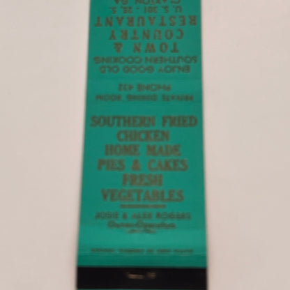 Town & Country Restaurant Claxton Georgia Vintage Matchbook Cover TB6-MB2-3