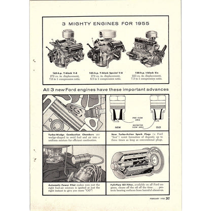 Ford New Trigger-Torque Power V-8 Engines 2-Page 1955 Article AG1-4