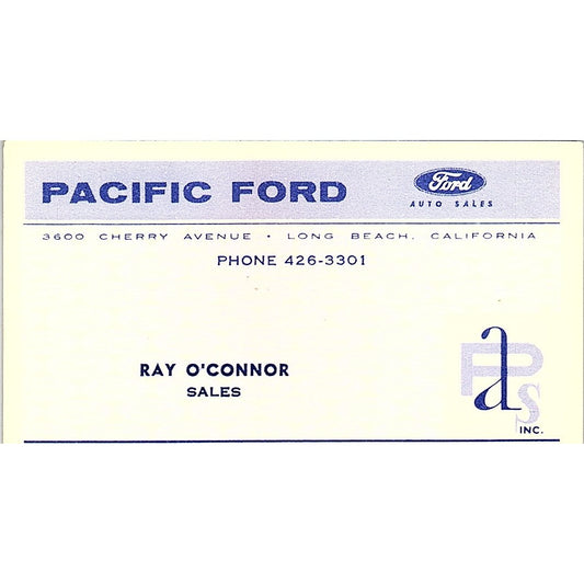 Pacific Ford Ray O'Connor Long Beach California Vintage Business Card SF3-B2