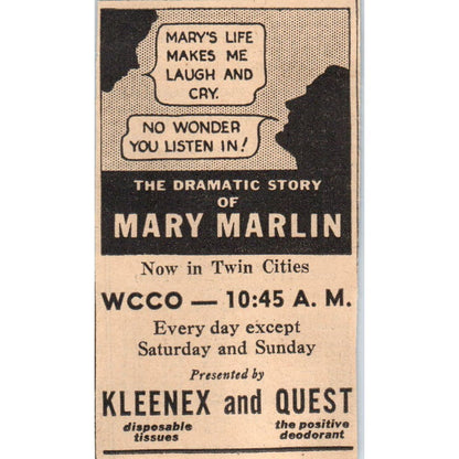 Mary Marlin Story WCCO Radio 1935 Minneapolis Journal Advertisement AE7-H2