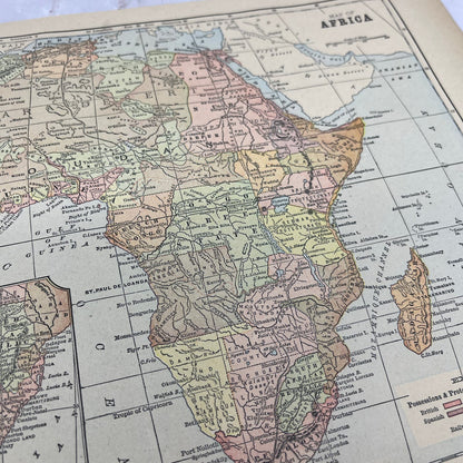 1899 Map of Africa 10x13 Original Tinted Map Engraving FL6-8