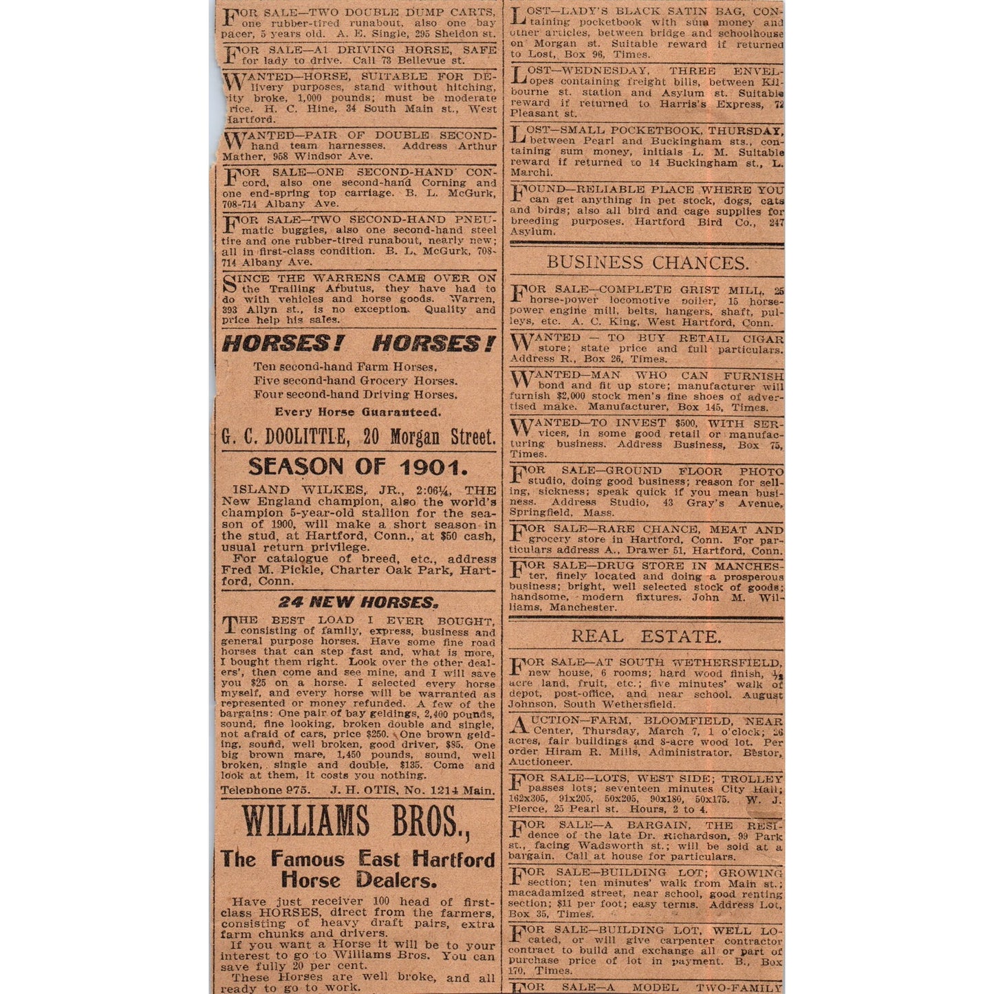 W.E. Sweeney Cream Rolls Hartford 1901 Newspaper Ad AD8-H1