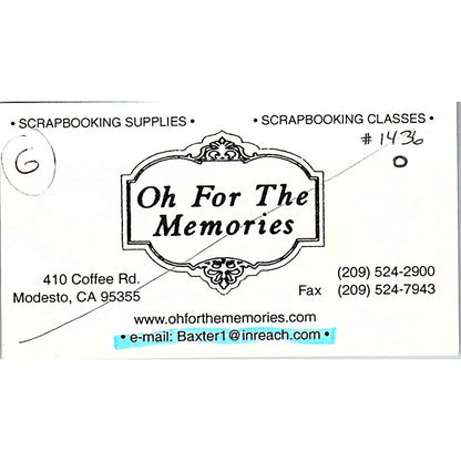 Oh For the Memories Scrapbooking Modesto CA Vintage Business Card SC9-B9