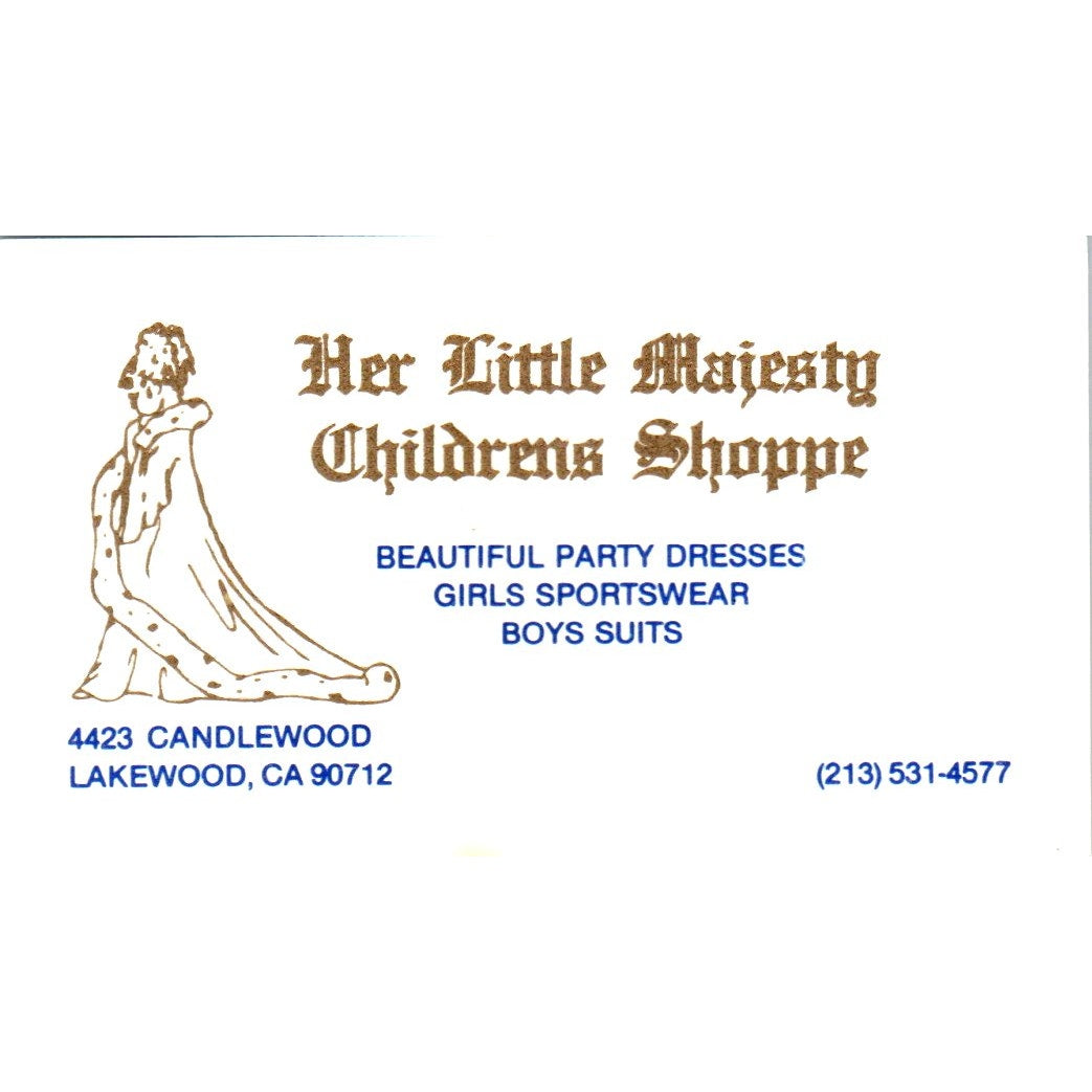 Her Little Majesty Children's Shoppe Clothing Lakewood CA Business Card SE3-B7