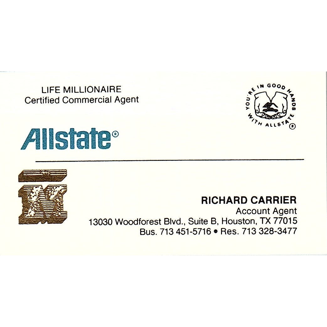 Richard Carrier Houston TX Allstate Ins Vintage Business Card SE3-B15