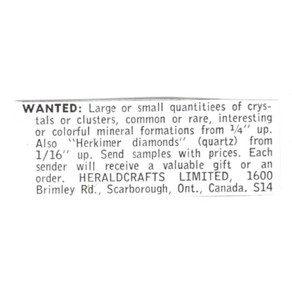 Heraldcrafts Limited Crystals Wanted Scarborough Ontario Canada 1972 Ad AF8-S9