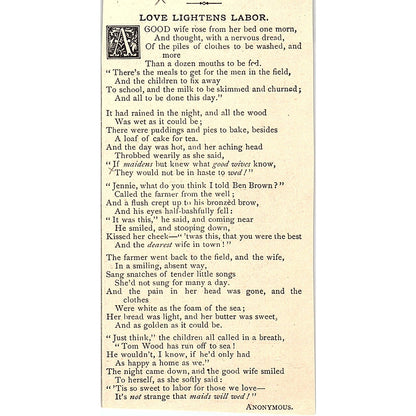 Love Lightens Labor - Anonymous 1884 Poem AG3-M4