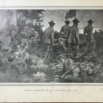 Carrying Wounded From the Field Near Santiago 1898 C.D. Graves Etching 11x17 V10