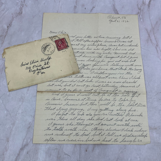 1926 Perkasie Letter to Elsie Shulp Doylestown PA Postal Cover Ai5-PCL