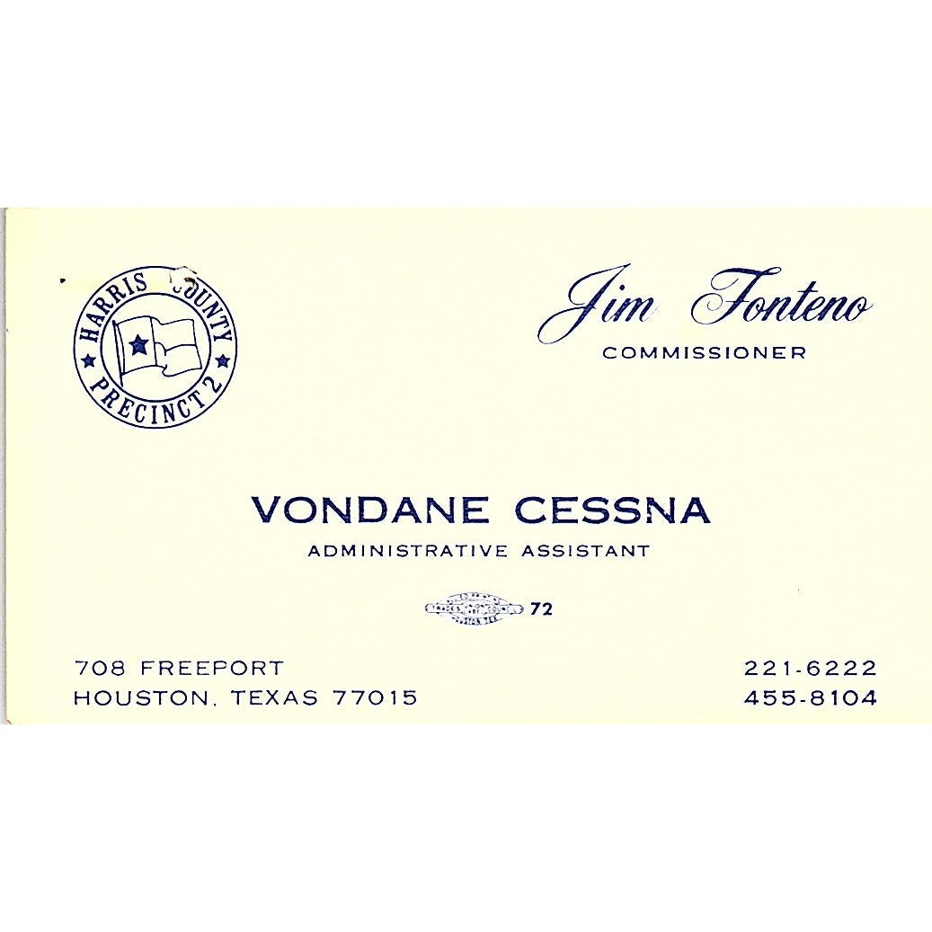Vondane Cessna Jim Fonteno Houston Texas Vintage Business Card SF3-B3