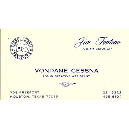 Vondane Cessna Jim Fonteno Houston Texas Vintage Business Card SF3-B3