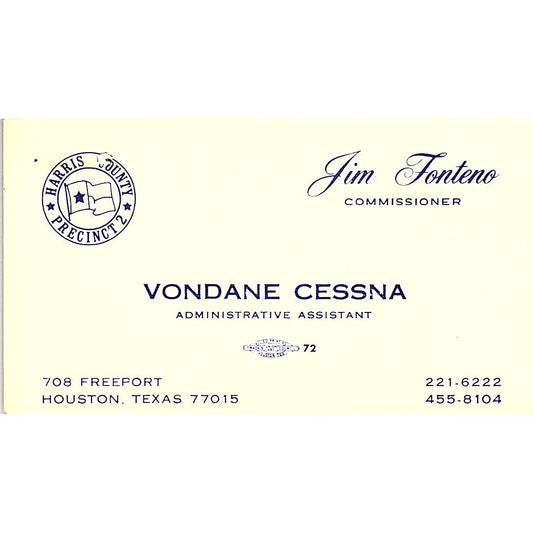 Vondane Cessna Jim Fonteno Houston Texas Vintage Business Card SF3-B3