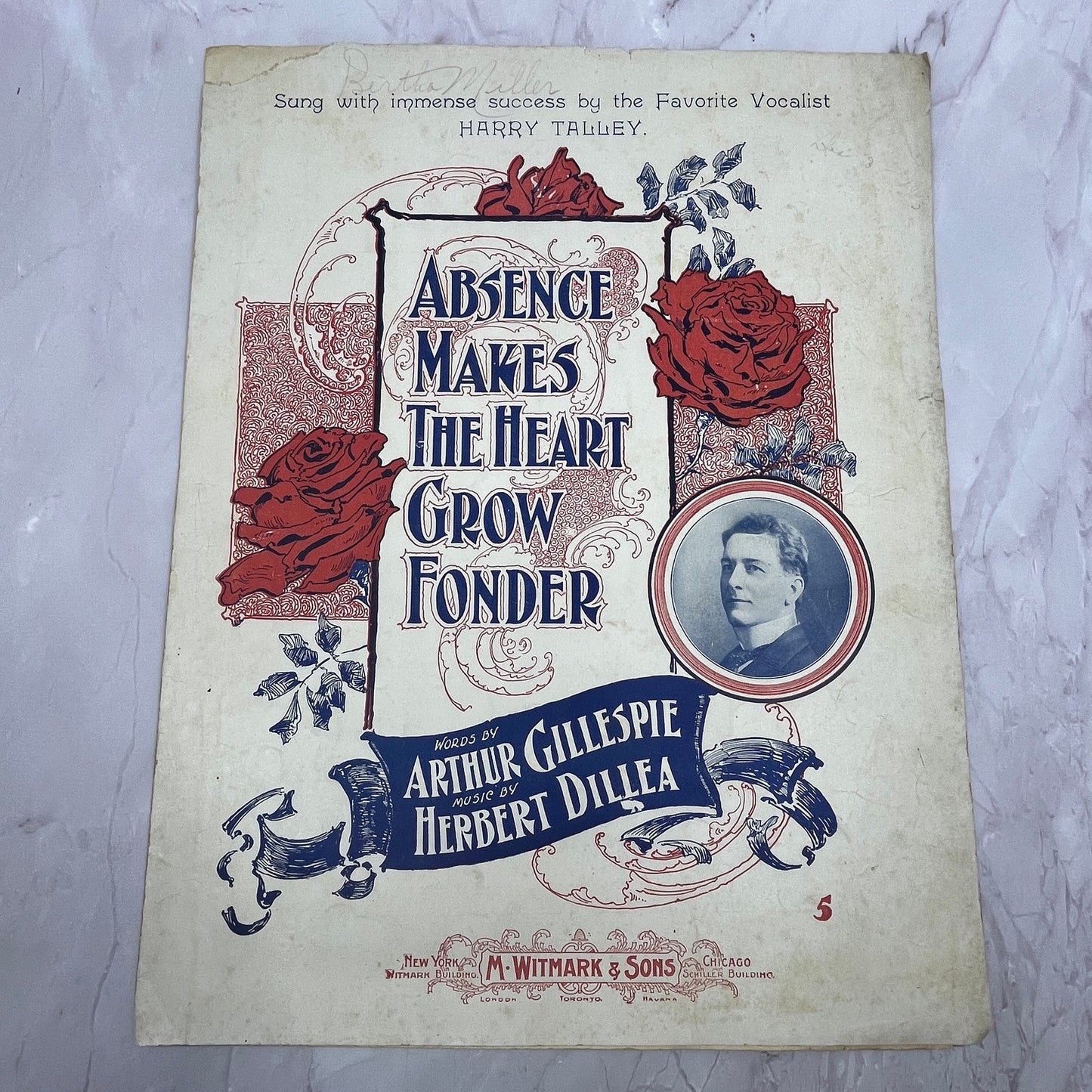 Absence Makes the Heart Grow Fonder Harry Talley, Gillespie 1900 Sheet Music V15