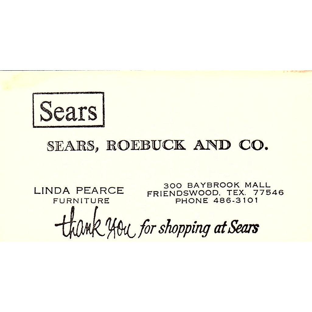 Sears Roebuck and Co Linda Pearce Houston TX Vintage Business Card SB4-B8