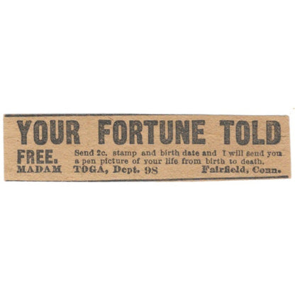 Your Fortune Told - Madam Toga Fairfield CT 1906 Original Ad AK6-S10