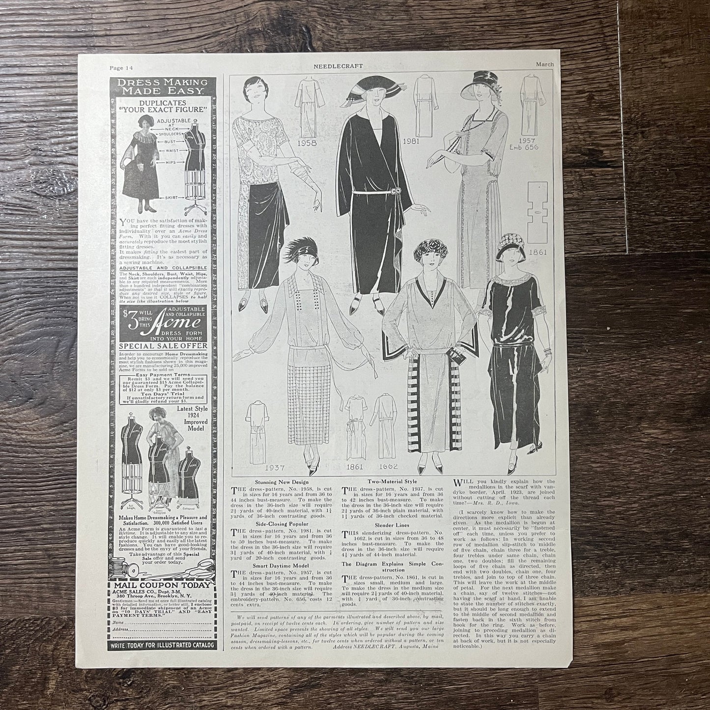 1923 March Women's Fashion Trends Needlecraft Magazine 10x13 V9