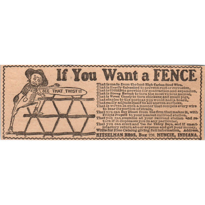 Kitselman Bros Fences Muncie Indiana 1905 Magazine Ad AF1-NH4