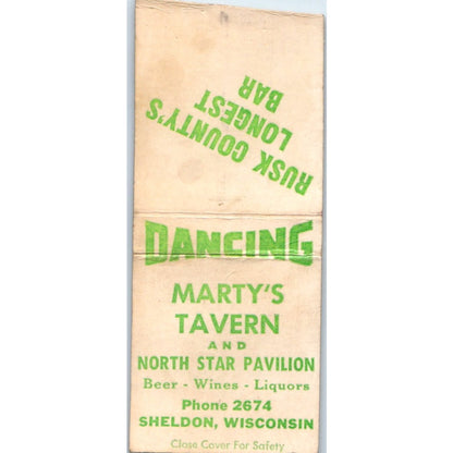 Marty's Tavern North Star Pavilion Sheldon WI Vintage Matchbook Cover SD2-Y13