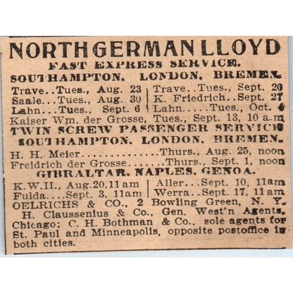 North German Lloyd Fast Express Service St. Paul 1898 Newspaper Ad AF2-Q4