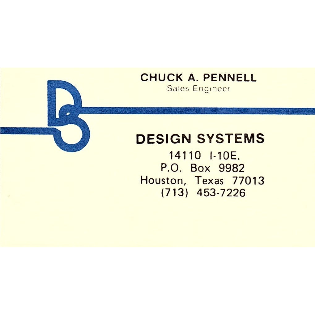 Chuck A Pennell Design Systems Houston TX Vintage Business Card SD9-B2