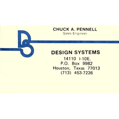 Chuck A Pennell Design Systems Houston TX Vintage Business Card SD9-B2