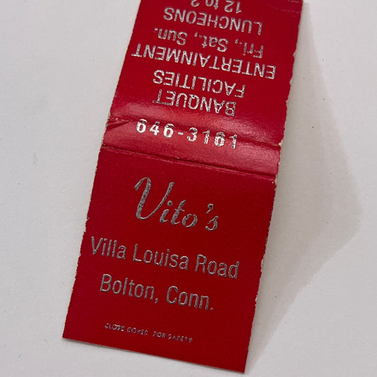 Vito's Villa Louisa Road Bolton CT Vintage Matchbook Cover TB8-MB-9