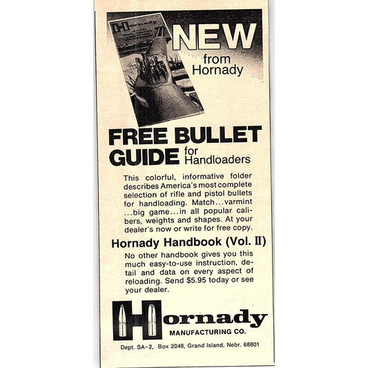 Hornady Mfg Co Handbook Promo Grand Island NE 1977 Ad AF6-5