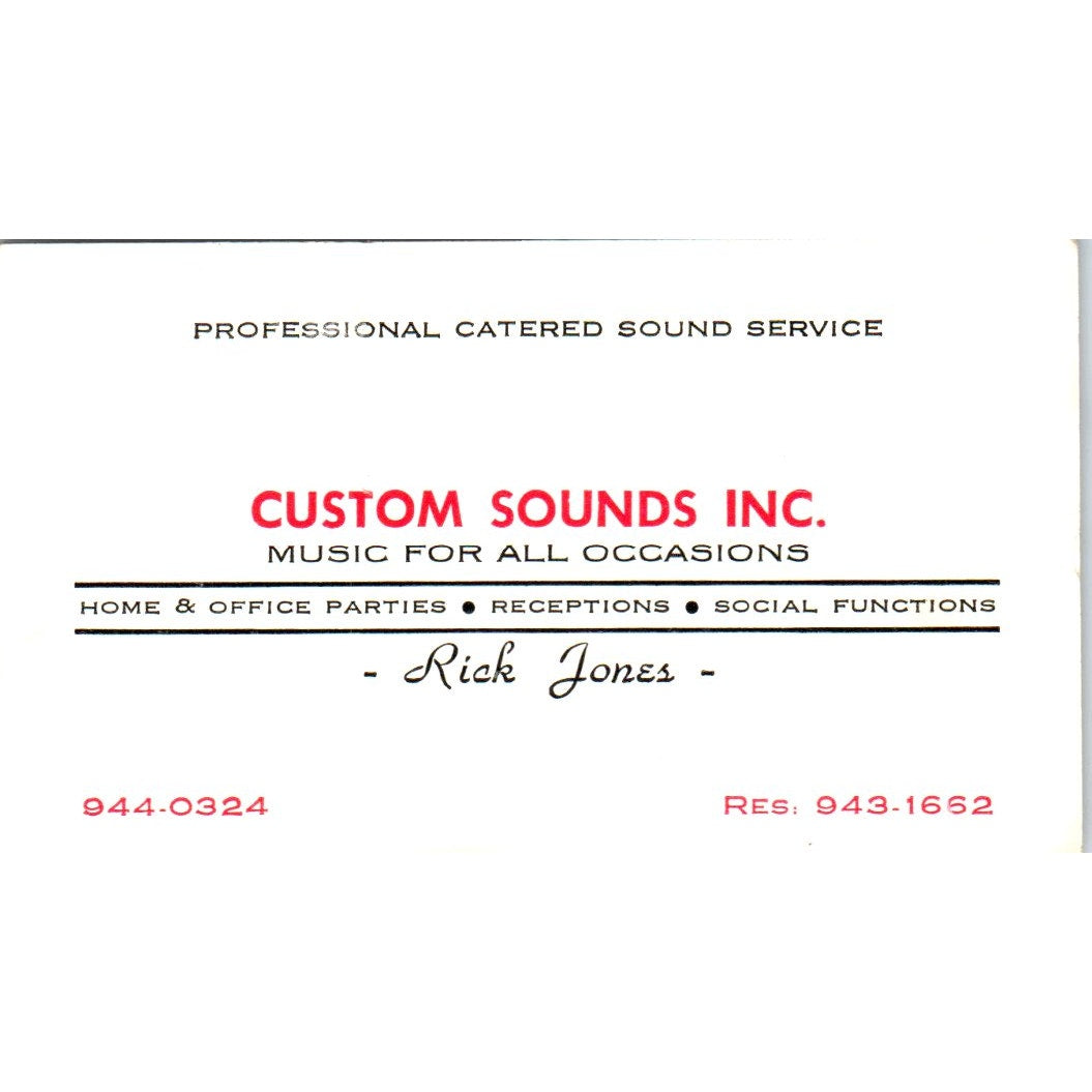 Custom Sounds Inc Rick Jones Vintage Business Card SD8-B20