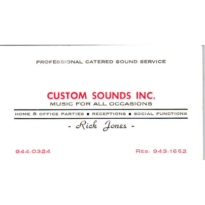 Custom Sounds Inc Rick Jones Vintage Business Card SD8-B20
