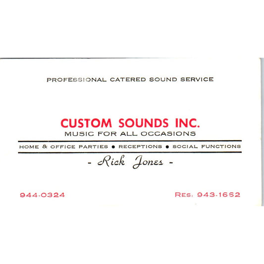 Custom Sounds Inc Rick Jones Vintage Business Card SD8-B20