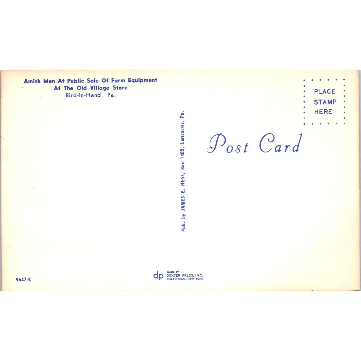 Amish Farm Equipment Sale Bird-in-Hand PA Dutch Country Vintage Postcard PD5