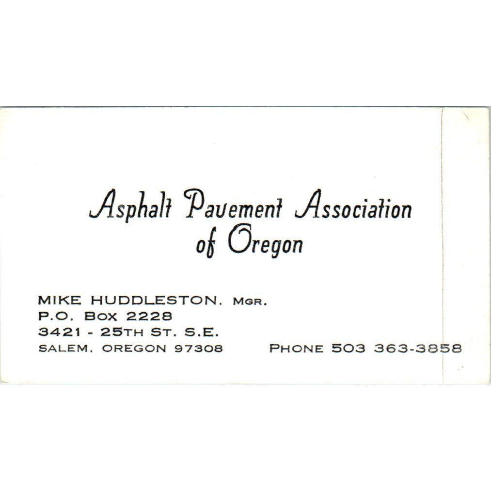 Mike Huddleston Asphalt Pavement Association Oregon Salem Business Card SD8-B3