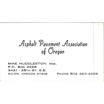 Mike Huddleston Asphalt Pavement Association Oregon Salem Business Card SD8-B3