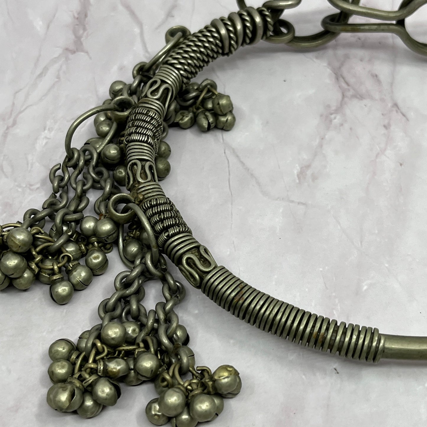 Vintage Gypsy Tribal Northern India Neck Ring Torque with bells 6.5" TH2