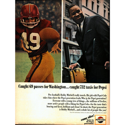 1964 Pepsi Bobby Mitchell Washington Redskins NFL Football Ad 9.5x13" V1-1