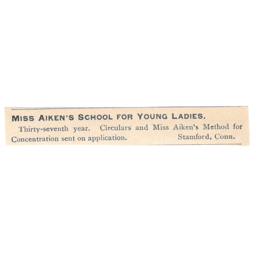 Miss Aiken's School for Young Ladies Stamford CT 1892 Magazine Ad AK6-S4