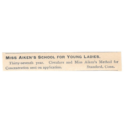 Miss Aiken's School for Young Ladies Stamford CT 1892 Magazine Ad AK6-S4
