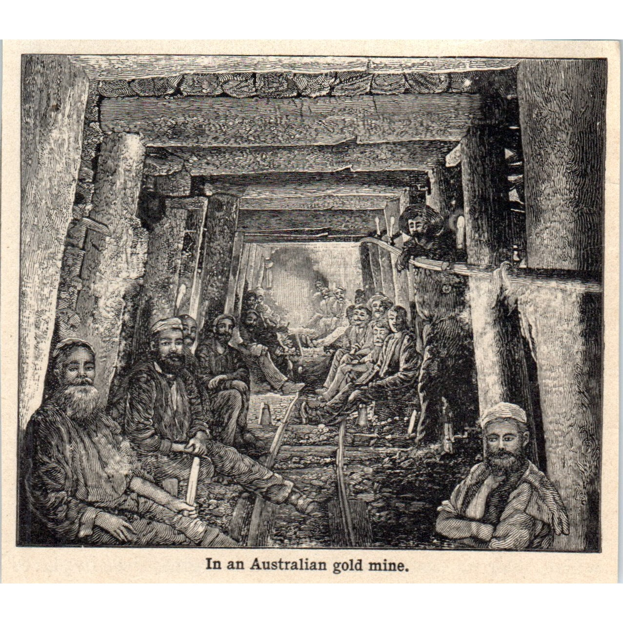 Workers in an Australian Gold Mine 1901 Engraving AF2-A6