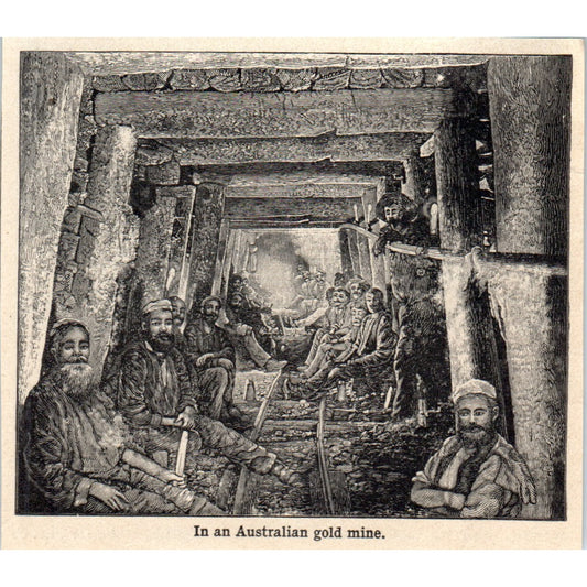 Workers in an Australian Gold Mine 1901 Engraving AF2-A6