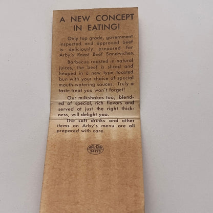 Arby's Roast Beef Sandwich a New Concept in Eating Vtg Matchbook Cover TB8-MB2-2