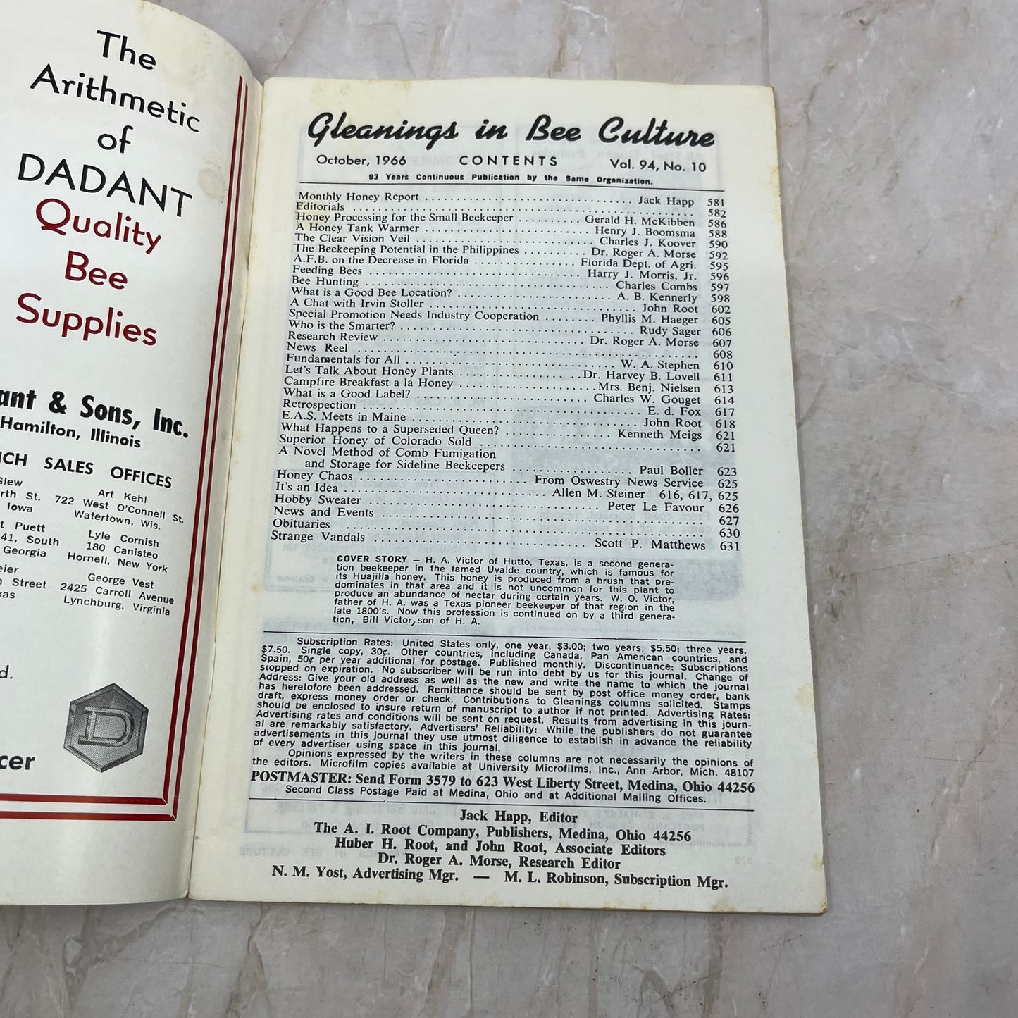 1966 Oct Gleanings in Bee Culture Magazine Bees Beekeeping Honey TD7