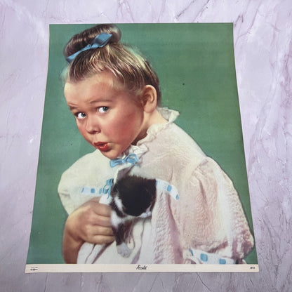 Arrullo Girl With Kitten Vintage Mexican 12x14" Art Print V21