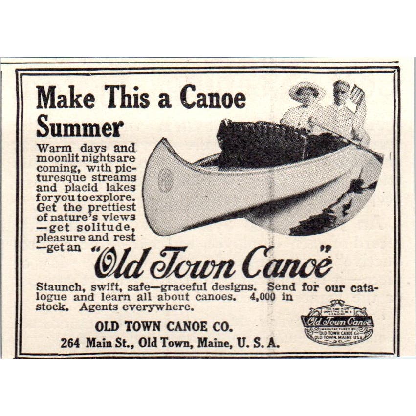 Old Town Canoe Co Maine c1905 Original Magazine Advertisement AE7-A3