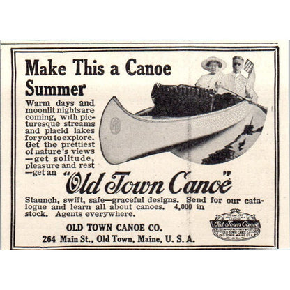 Old Town Canoe Co Maine c1905 Original Magazine Advertisement AE7-A3